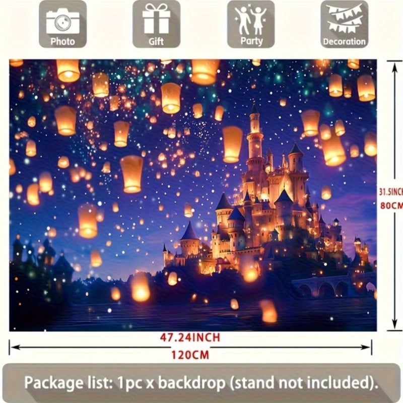 A 130X150cm Enchanted Night Castle Backdrop With Floating Lanterns Glowing Tale Princess Castle Birthday Party Decor Wedding Diwali New Year Magical Photo Background Durable - Image 4