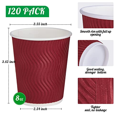 JollyPack 120 Pack Paper Coffee Cups 8 oz Disposable Coffee Cups Red Hot Beverage Cups with Insulated Ripple Wall Paper Ripple Cups for Christmas Party and Daily life - Image 5
