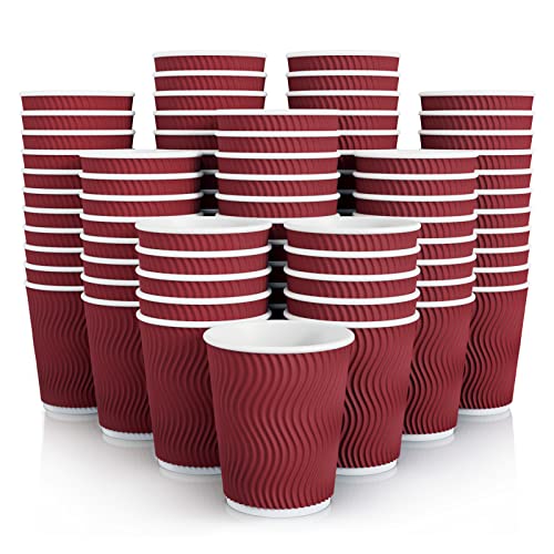 JollyPack 120 Pack Paper Coffee Cups 8 oz Disposable Coffee Cups Red Hot Beverage Cups with Insulated Ripple Wall Paper Ripple Cups for Christmas Party and Daily life - Image 2