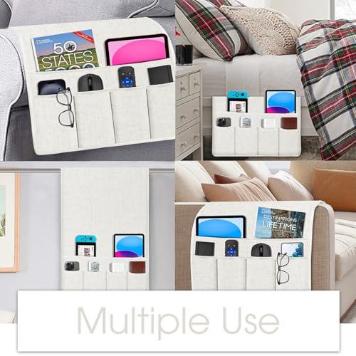 Joywell Couch Remote Holder Sofa Armrest Organizer Non Slip Arm Chair Caddie for Recliner with 6 Pocket Storage for Magazine, Tablet, Phone, iPad, Beige White - Image 5