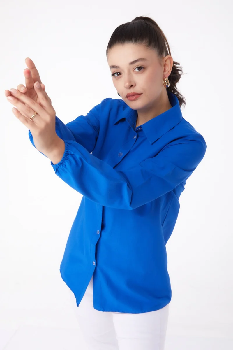 Tofisa Plain Shirt Collar Women's Blue Shirt - 13249