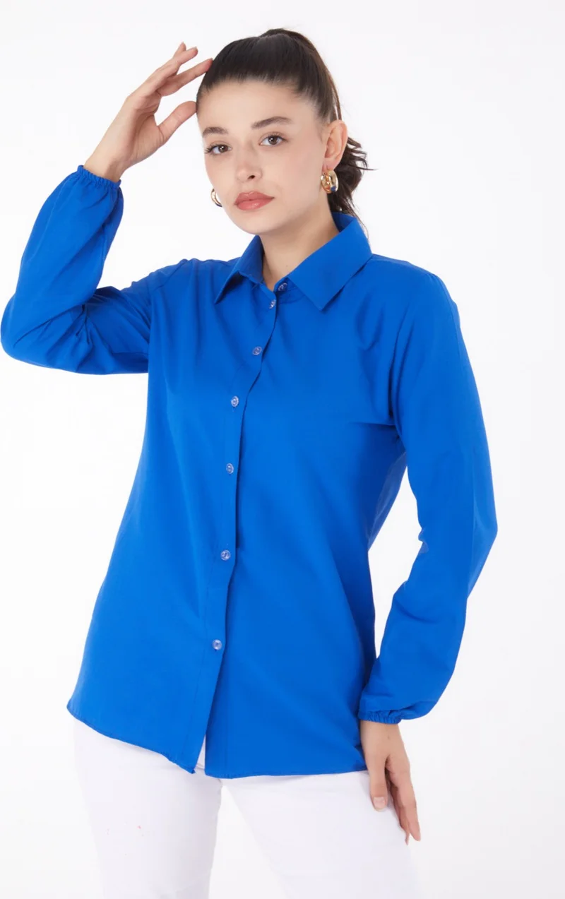 Tofisa Plain Shirt Collar Women's Blue Shirt - 13249