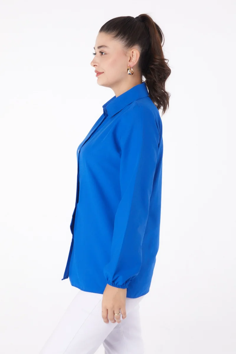 Tofisa Plain Shirt Collar Women's Blue Shirt - 13249