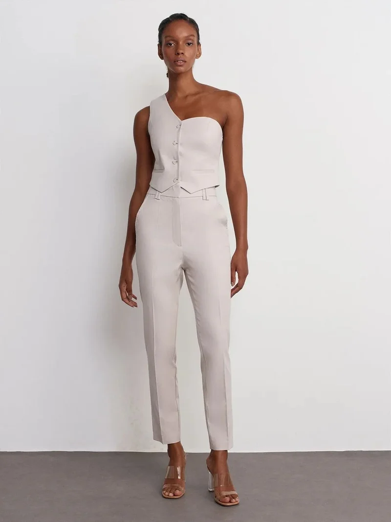 Dilvin DILVIN High-Waist Slim Fit Crepe Trousers