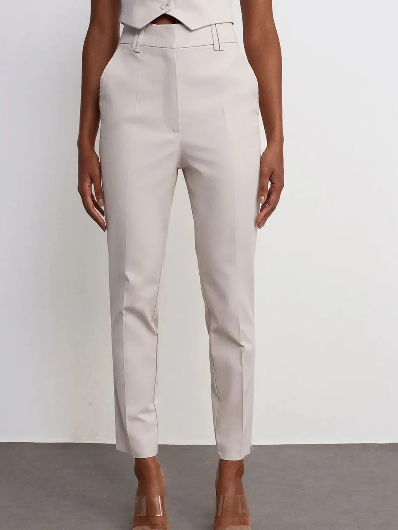 Dilvin DILVIN High-Waist Slim Fit Crepe Trousers