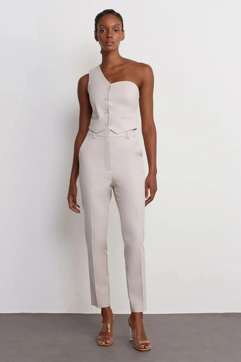 DILVIN High-Waist Slim Fit Crepe Trousers