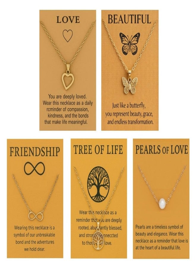 SUPER SOFTENER 5 Pcs Stylish Pendant Necklace Set for Women & Girls - Heart, Butterfly, Infinity, Tree of Life & Pearl - Jewellery Gifts for Woman | Necklace Set for Women Stylish | Gifts for Women - Image 1
