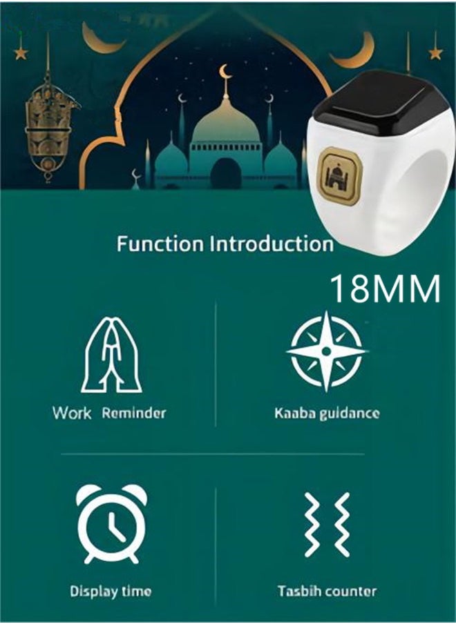 BSTWSH 18mm Zikr Smart Ring, with Bluetooth connection, vibration reminder, Tasbih counter and 5 daily prayer reminders, specially designed for Middle Eastern Arab countries  - Image 2
