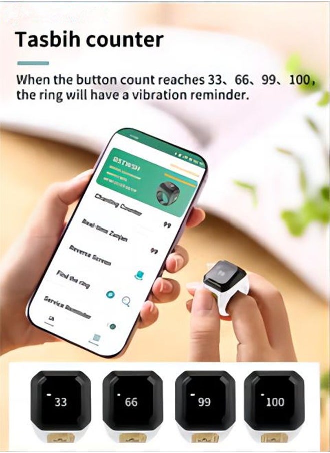 BSTWSH 18mm Zikr Smart Ring, with Bluetooth connection, vibration reminder, Tasbih counter and 5 daily prayer reminders, specially designed for Middle Eastern Arab countries  - Image 4