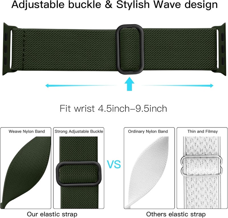 Lerobo Braided Band Compatible with Apple Watch Series 11 10 9 8 7 46mm 45mm 41mm Ultra SE 3 2 1 49mm Series 6 5 4 3 44mm 40mm 38mm 42mm Men iWatch Bands Women Stretchy Nylon Solo Loop Sport Strap - Image 3