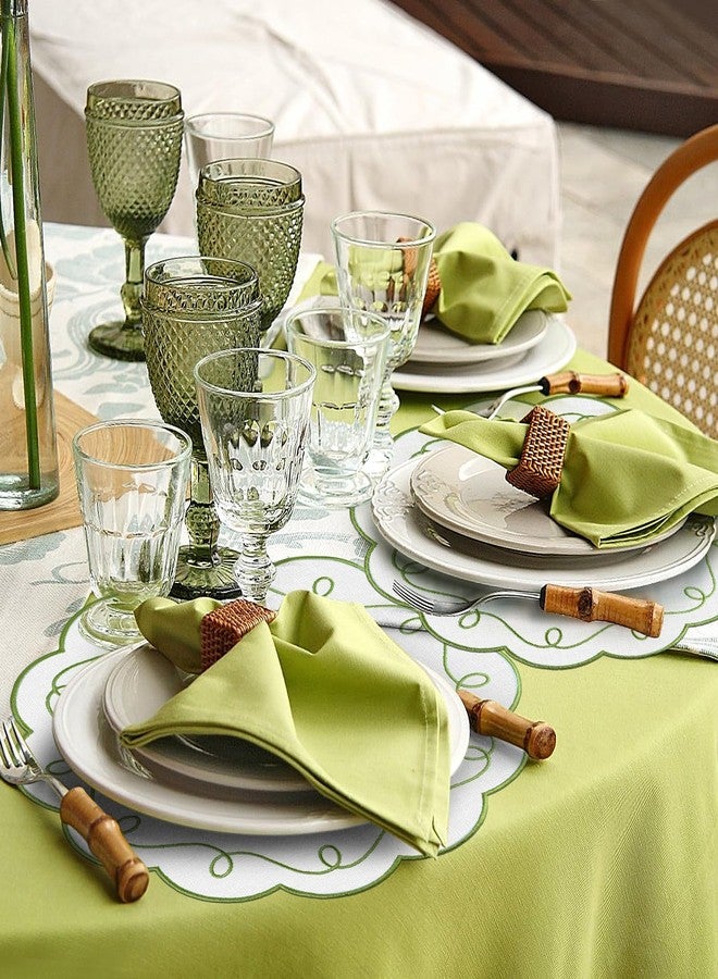 Stuffygreenus Set of 4 Sage Green Cotton Linen Placemats 15 Inch Embroidery Scalloped Placemats Decorative Flower Shape Table Mats for Wedding Baby Shower Banquet Party Holiday Holiday Kitchen Dining Table Decor - Image 3