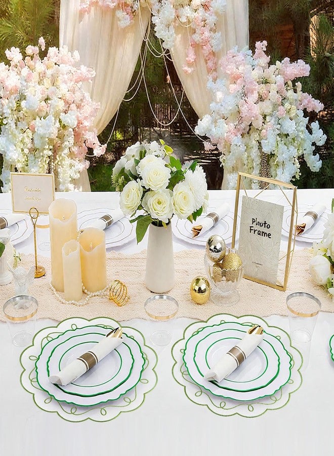 Stuffygreenus Set of 4 Sage Green Cotton Linen Placemats 15 Inch Embroidery Scalloped Placemats Decorative Flower Shape Table Mats for Wedding Baby Shower Banquet Party Holiday Holiday Kitchen Dining Table Decor - Image 4