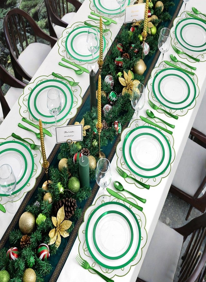 Stuffygreenus Set of 4 Sage Green Cotton Linen Placemats 15 Inch Embroidery Scalloped Placemats Decorative Flower Shape Table Mats for Wedding Baby Shower Banquet Party Holiday Holiday Kitchen Dining Table Decor - Image 5