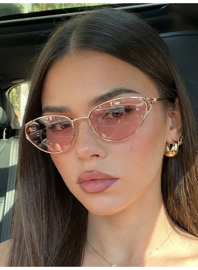 نظارة شمسية نسائية عصرية بإطار معدني وعدسات ملونة – تصميم أنيق مناسب للصيف والاطلالات اليومية - Image 1