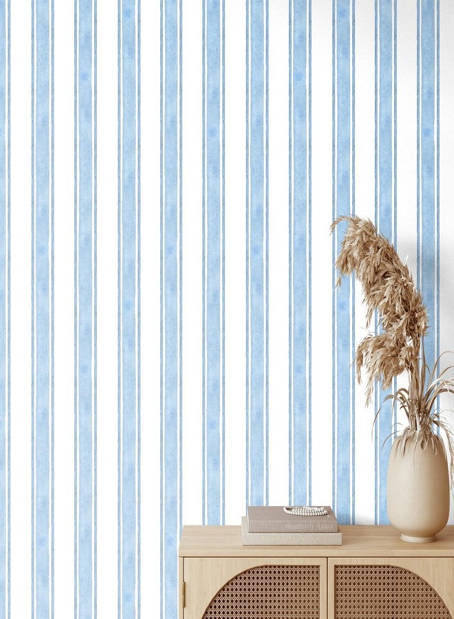 Affrolling Striped Peel and Stick Wallpaper Watercolor Stripe Self Adhesive Wallpaper Decal for Bedroom Cabinet Drawer Furniture Wall Decor, 15.75'' x 118.11'' (Blue) - Image 1