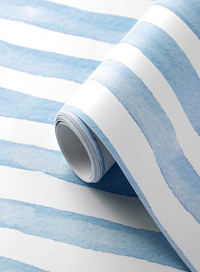Affrolling Striped Peel and Stick Wallpaper Watercolor Stripe Self Adhesive Wallpaper Decal for Bedroom Cabinet Drawer Furniture Wall Decor, 15.75'' x 118.11'' (Blue) - Image 2