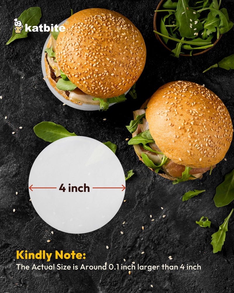 Katbite Heavy Duty Parchment Rounds 4 Inch, 200Pcs Round Parchment Patty Paper Rounds, Use for Baking Small Cakes, Separating Frozen Patty, Toaster Oven, Tortilla Press - Image 4