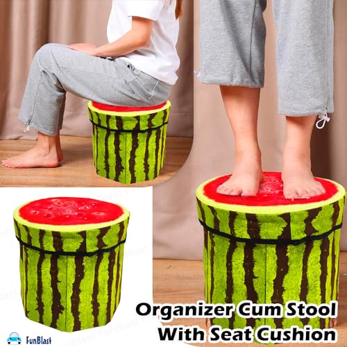 FunBlast Multi-Functional Folding Storage Ottoman Box Organizer Cum Stool with Seat Cushion, Storage Boxes for Toys for Kids, Storage Boxes for Clothes and Other Items for Home (Multicolor) - Image 4