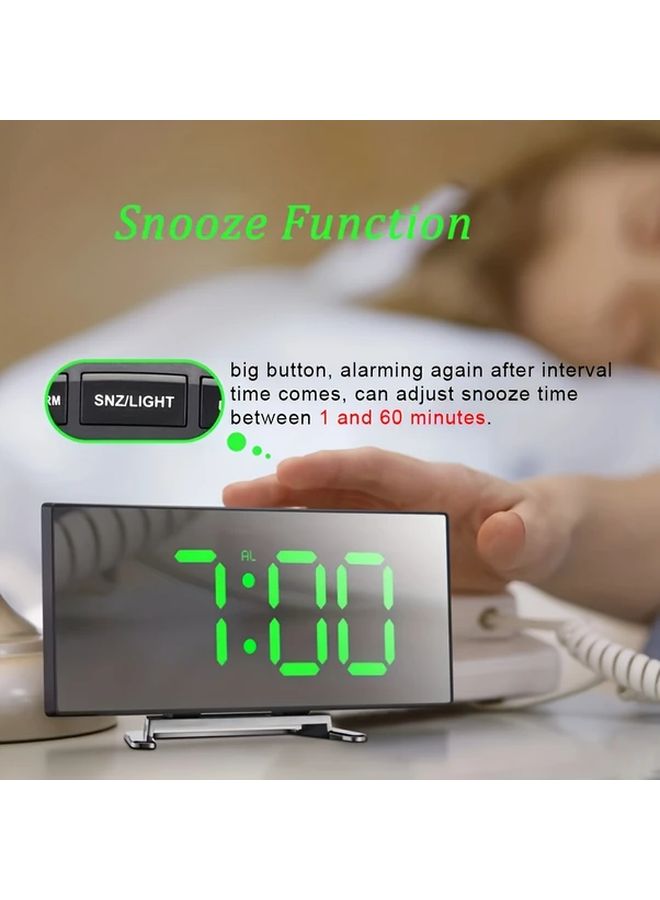 White Light LED Digital Alarm Clock Curved Mirror Screen Sleep Aid Bedside Timepiece - Image 5