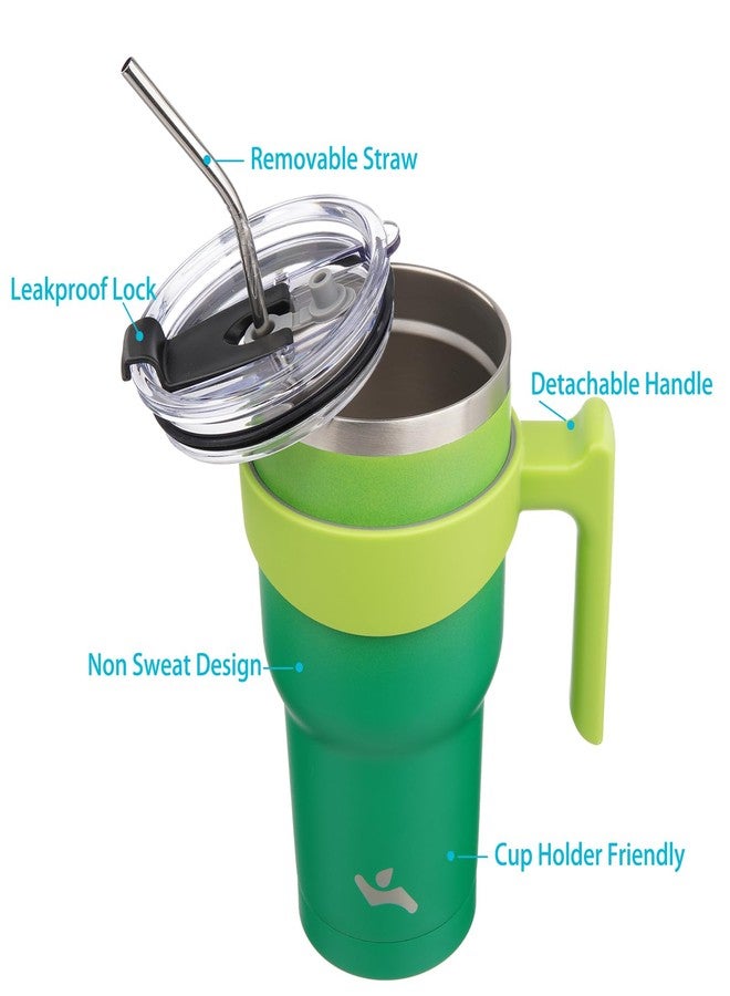 Konokyo 30 oz Tumbler with Handle and 2 Straw 2 Lid, Insulated Water Bottle Stainless Steel Vacuum Cup Reusable Travel Mug,Matcha Green - Image 2