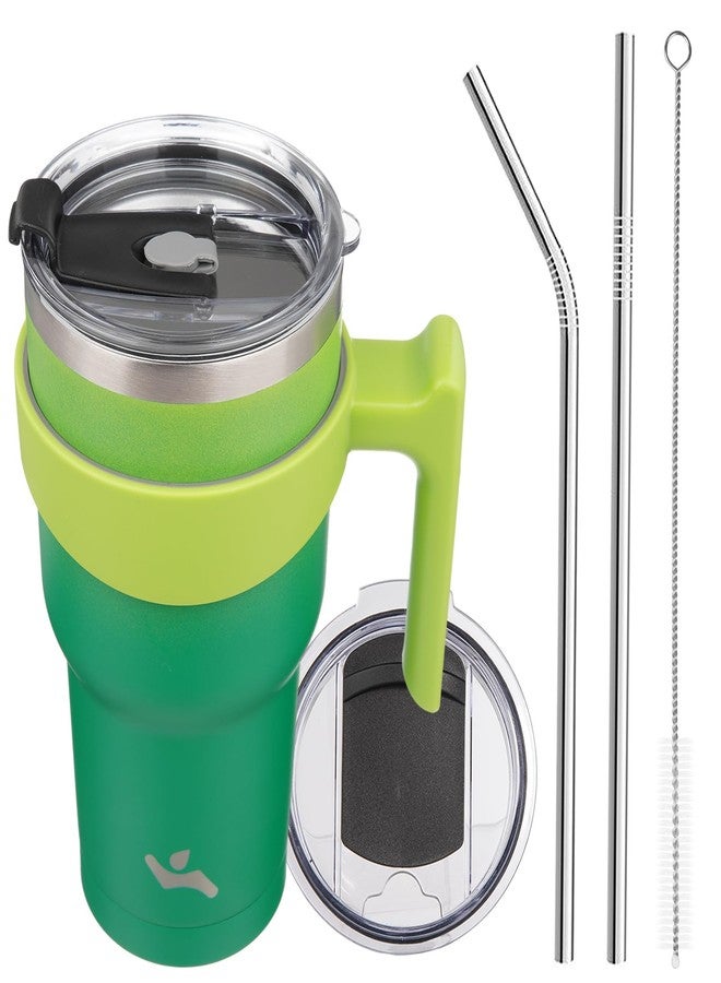 Konokyo 30 oz Tumbler with Handle and 2 Straw 2 Lid, Insulated Water Bottle Stainless Steel Vacuum Cup Reusable Travel Mug,Matcha Green - Image 1
