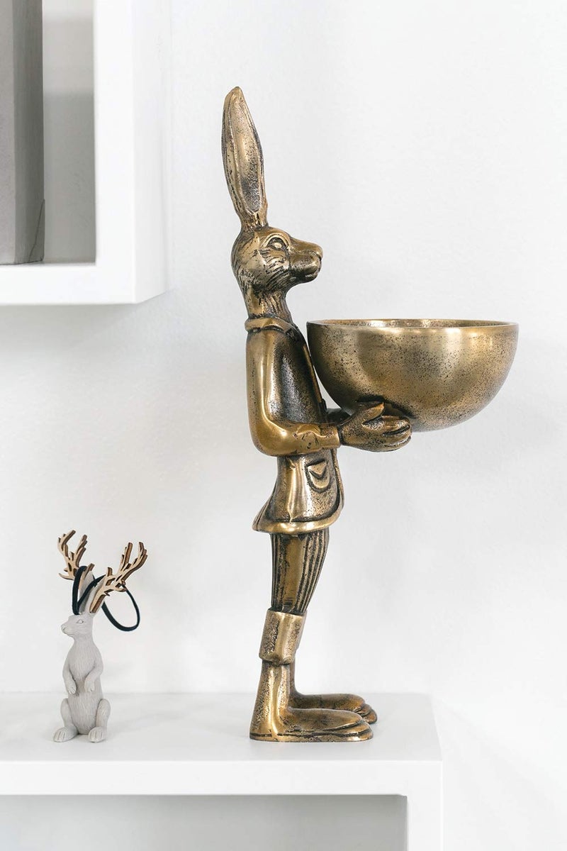 Accent Decor Eric and Eloise Collection 14-inch Brass Figurine with Bowl, Rabbit - Image 2