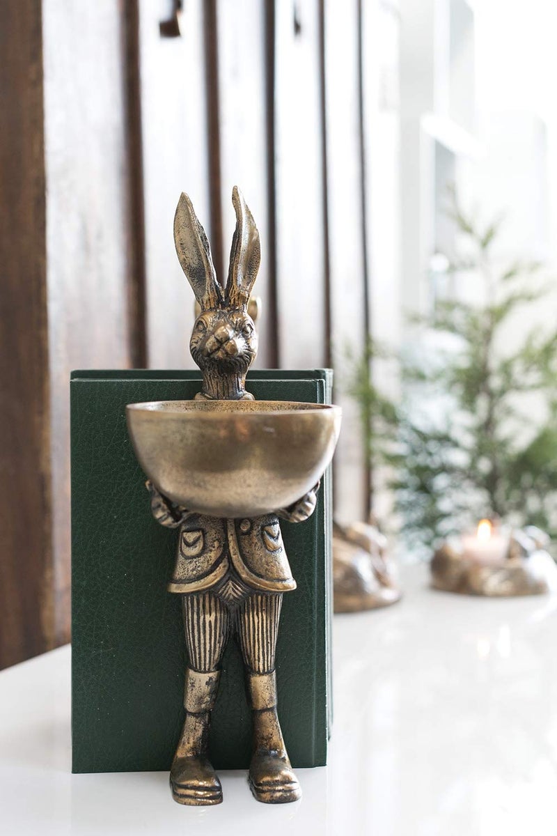 Accent Decor Eric and Eloise Collection 14-inch Brass Figurine with Bowl, Rabbit - Image 3