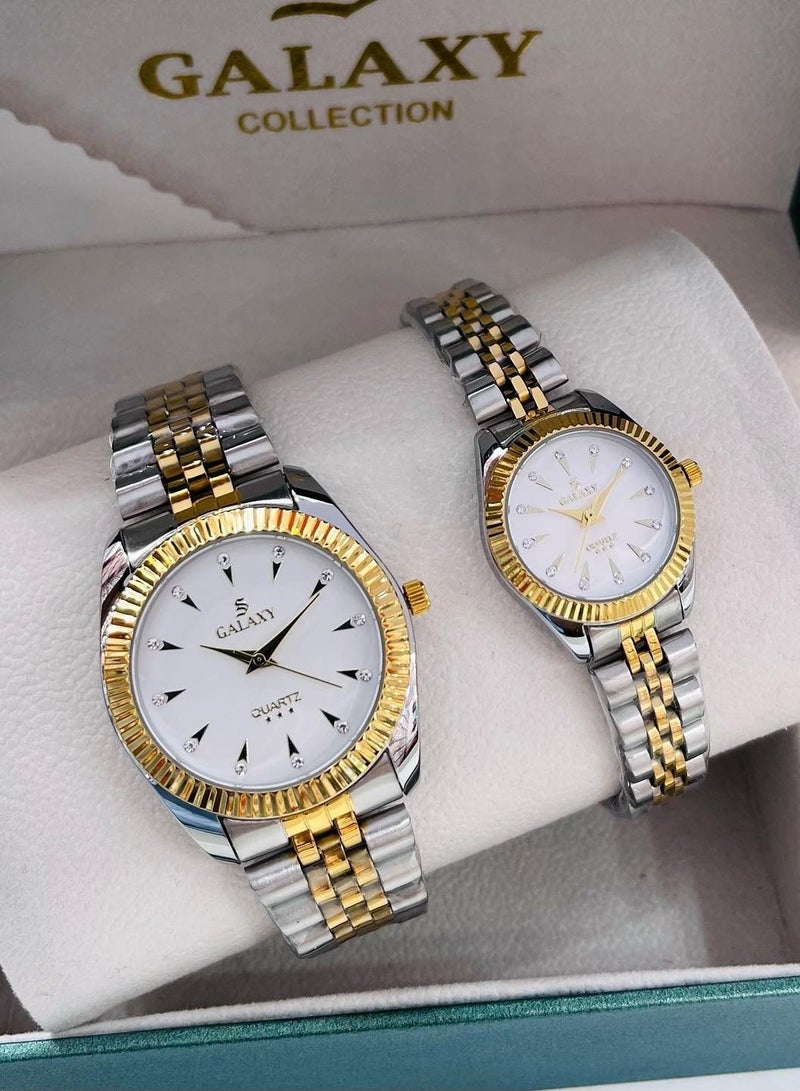 جالاكسي ساعات زوجين جالاكسي جميلة سلسلة ساعات الموضة الفولاذ المقاوم للصدأ مجموعة من اثنين - Image 1