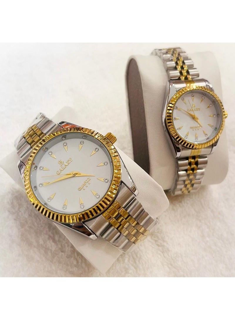 جالاكسي ساعات زوجين جالاكسي جميلة سلسلة ساعات الموضة الفولاذ المقاوم للصدأ مجموعة من اثنين - Image 2
