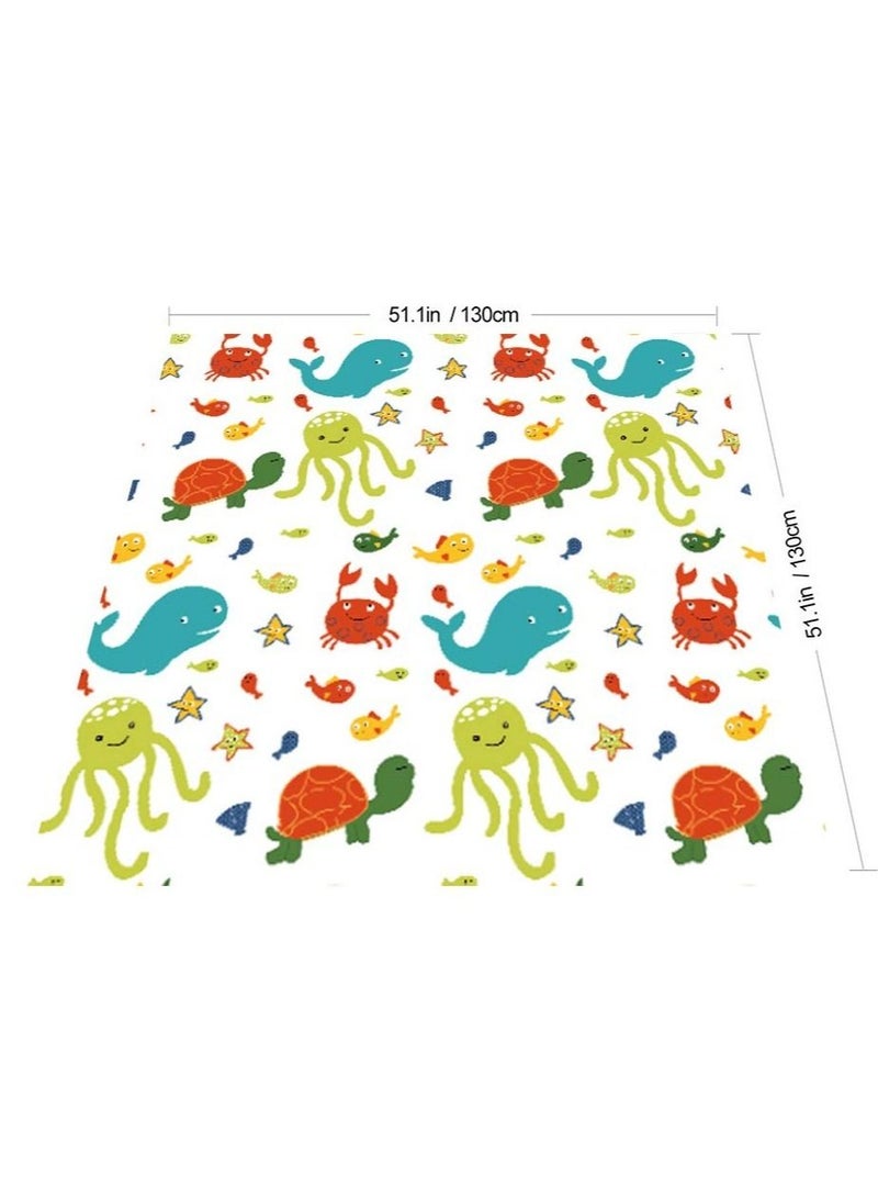 Splat Mat for Under Highchair/Arts/Crafts, Baby Reusable Waterproof Anti-Slip Floor Splash Mat, Portable Play Mat and Table Cover (51", Seaworld) - Image 1