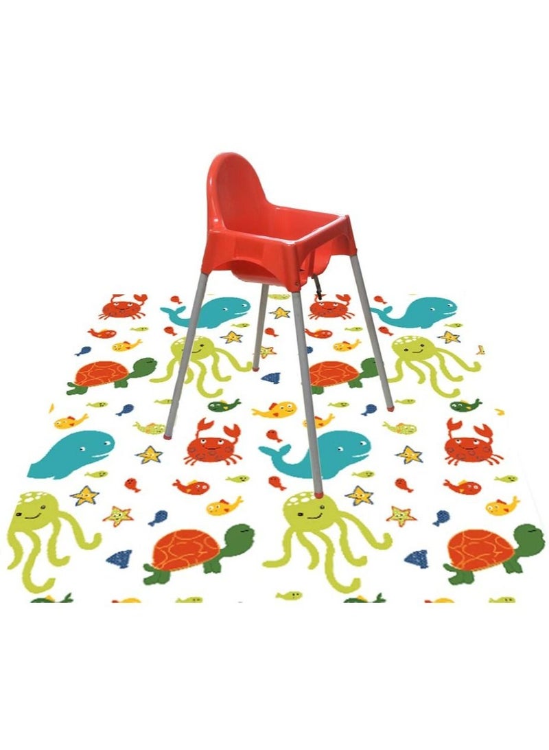 Splat Mat for Under Highchair/Arts/Crafts, Baby Reusable Waterproof Anti-Slip Floor Splash Mat, Portable Play Mat and Table Cover (51", Seaworld) - Image 2