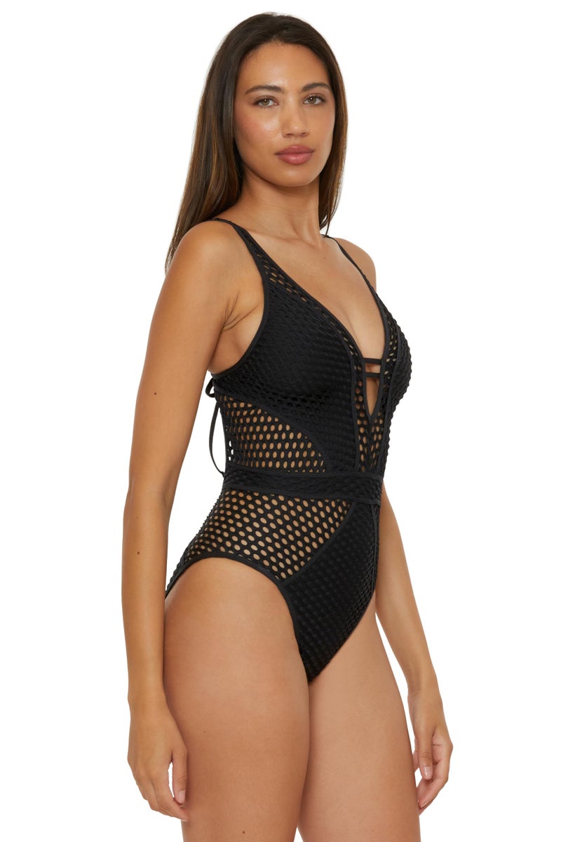 Becca Color Play - Women's One Piece Swimsuit, Plunge Neck, Crochet, Bathing Suits for Women, Black (C), Medium - Image 2