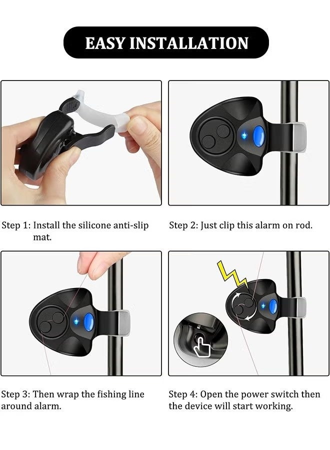 YOLO Fishing Bite Alarms, 2PCS Electronic Fish Bite Indicator, Fish Pole Clip On Alert Bells with Lights for Night Fishing - Image 4