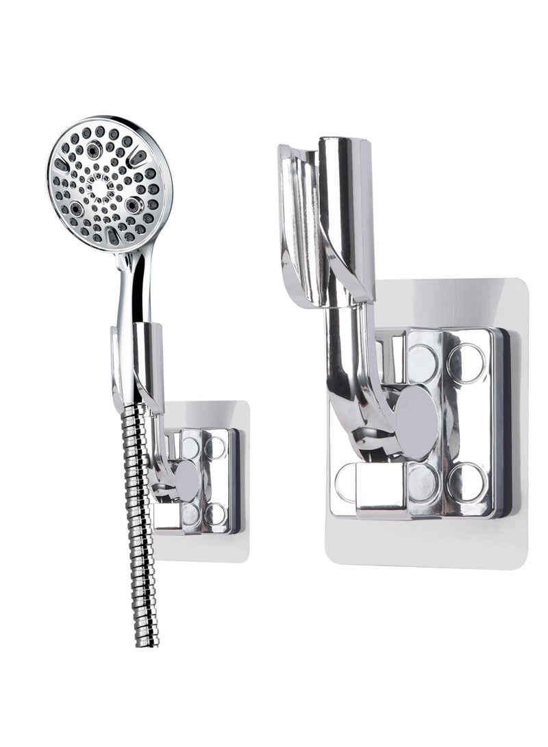 Excefore Shower Head Holder, 2 Pcs Adjustable Shower Bracket, No Drilling Strong Paste Shower Holder, Wall Mount Shower Head Holder, Silver  - Image 1