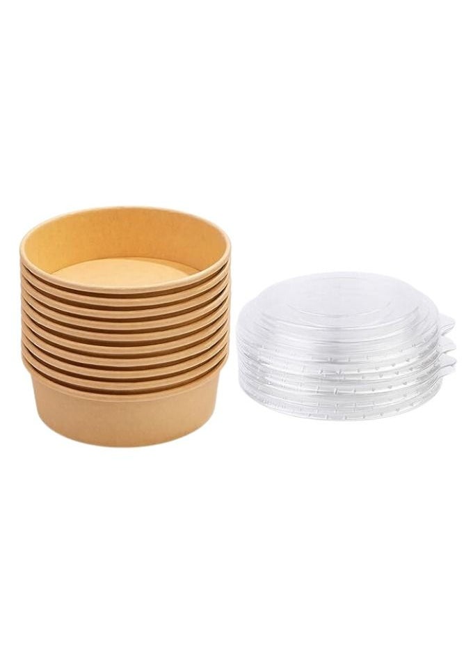 YASHTECH 500 ML Eco-friendly Kraft Brown Salad Bowl with PET Lid Round Shape Great for Take-outs Pack of 50 Pcs  - Image 3