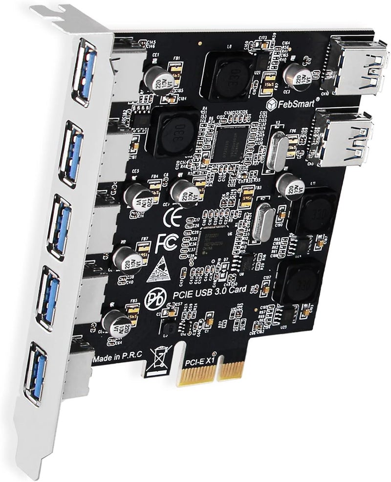FebSmart 7-Ports Superspeed 5Gbps PCIE USB 3.0 Expansion Card for Windows 11, 10, 8.x, 7, Vista, XP Desktop PCs, Built in Self-Powered Technology, No Need Additional Power Supply (FS-U7-Pro) - Image 1