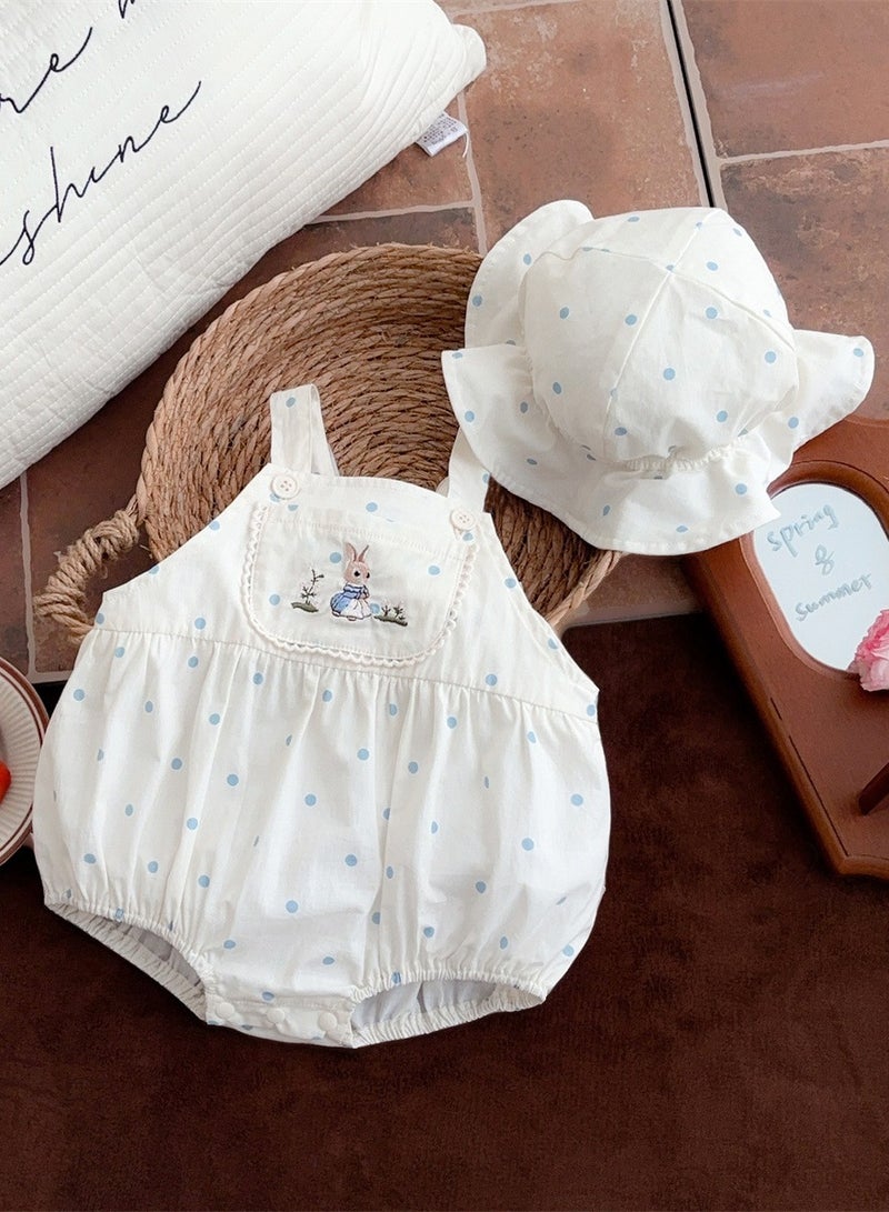 Baby Girl Bunny Print Polka Dot Romper with Hat – Sleeveless Summer Outfit, Newborn Baby Clothes, Baby Gift Set for Shower & Photoshoot – 73cm - Image 1