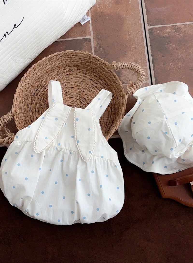 Baby Girl Bunny Print Polka Dot Romper with Hat – Sleeveless Summer Outfit, Newborn Baby Clothes, Baby Gift Set for Shower & Photoshoot – 73cm - Image 2