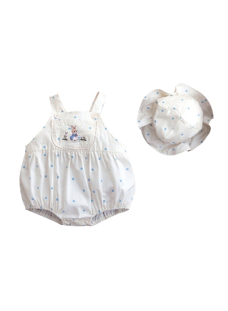 Baby Girl Bunny Print Polka Dot Romper with Hat – Sleeveless Summer Outfit, Newborn Baby Clothes, Baby Gift Set for Shower & Photoshoot – 73cm - Image 3