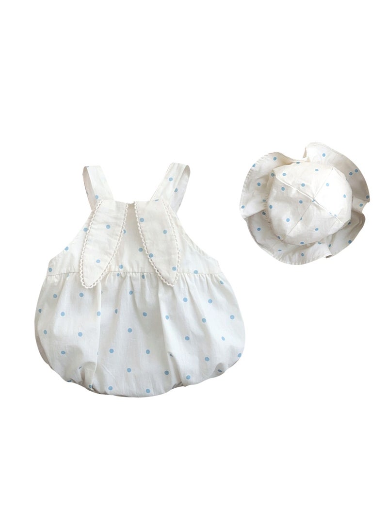 Baby Girl Bunny Print Polka Dot Romper with Hat – Sleeveless Summer Outfit, Newborn Baby Clothes, Baby Gift Set for Shower & Photoshoot – 73cm - Image 4