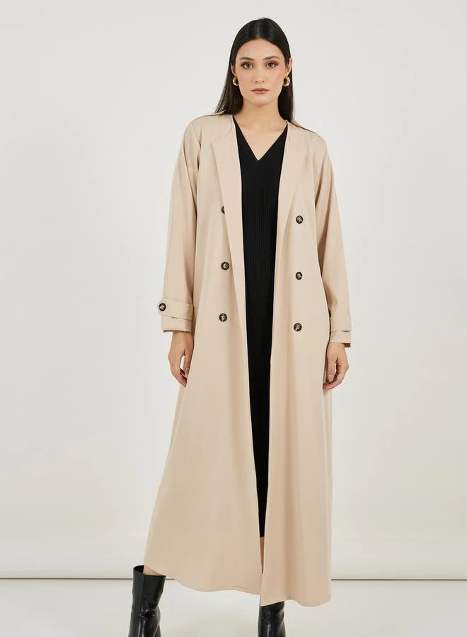 Styli Coat Style Twill Abaya with Buttons