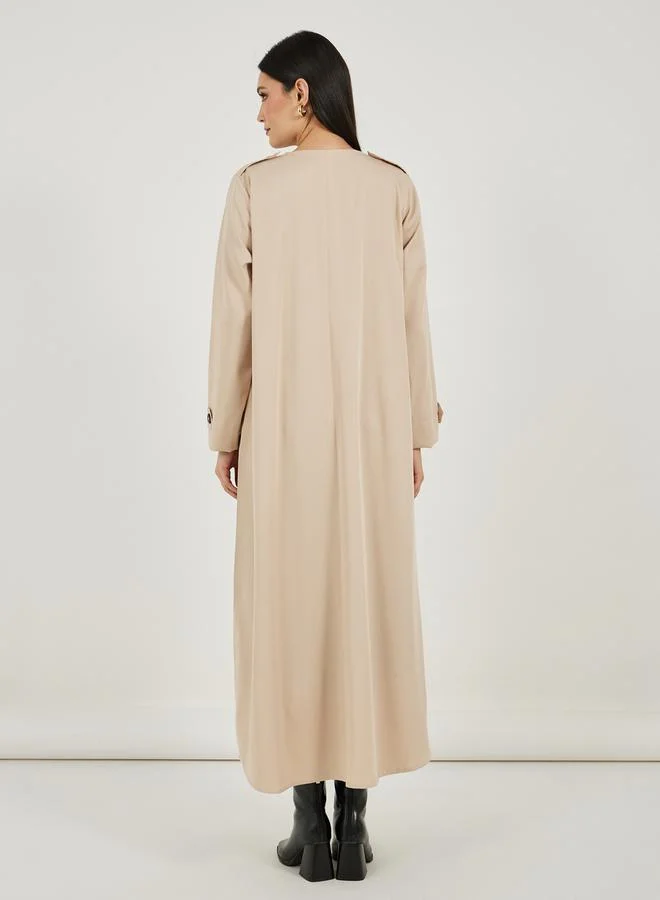 Styli Coat Style Twill Abaya with Buttons