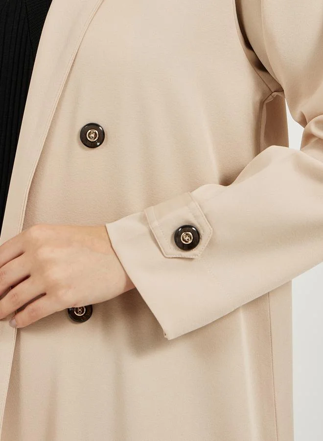 Styli Coat Style Twill Abaya with Buttons