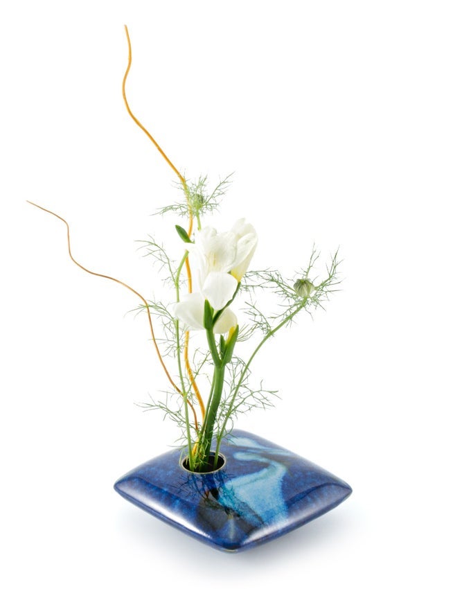 SQUARE IKEBANA FLOWER VASE BLUE WAVE