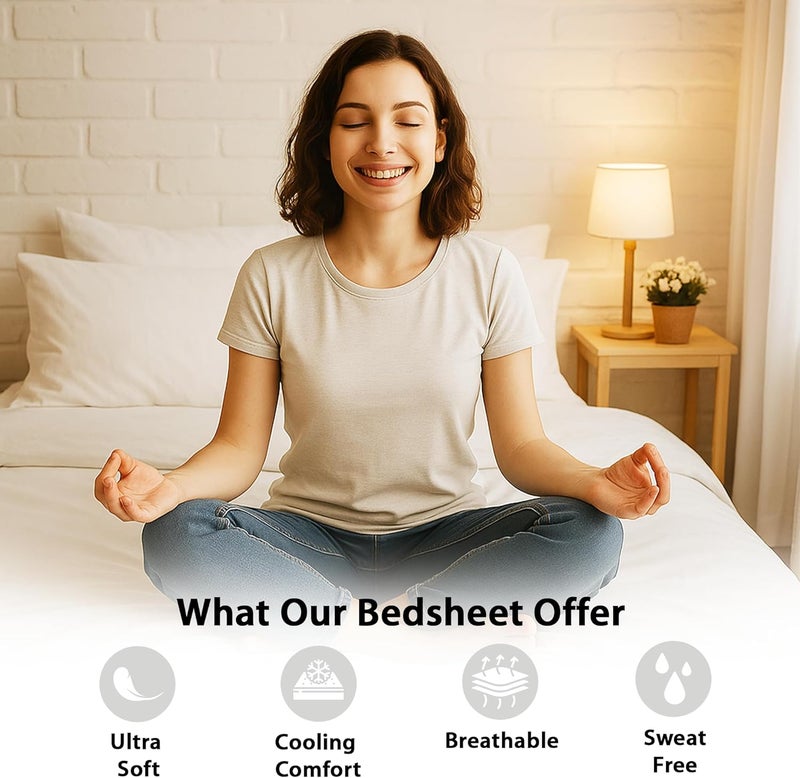 MOONCEE Good ventilation 6Pcs Bed Sheet King Size Set With Duvet Cover 220x240 Microfiber Bed Sheets Bedding Set Includes 1 Fitted Sheet, 1 Quilt Cover & 4 Pillows Cases (Plain White, 6Pcs Duvet Cover Set- King) Scratch resistant - Image 2