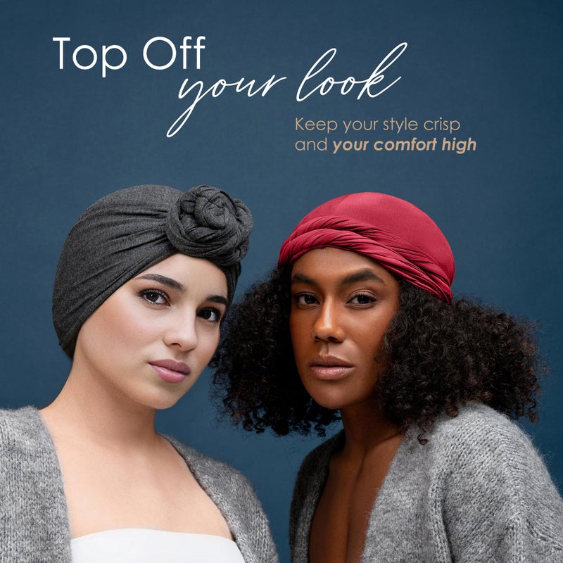 CAPLORD Silk Satin Lined Halo Turban Head Wrap Pre-Tied Skull Cap for Men and Women Sleeping Bonnet Hair Cover Chemo Hair Loss Hat Red - Image 5