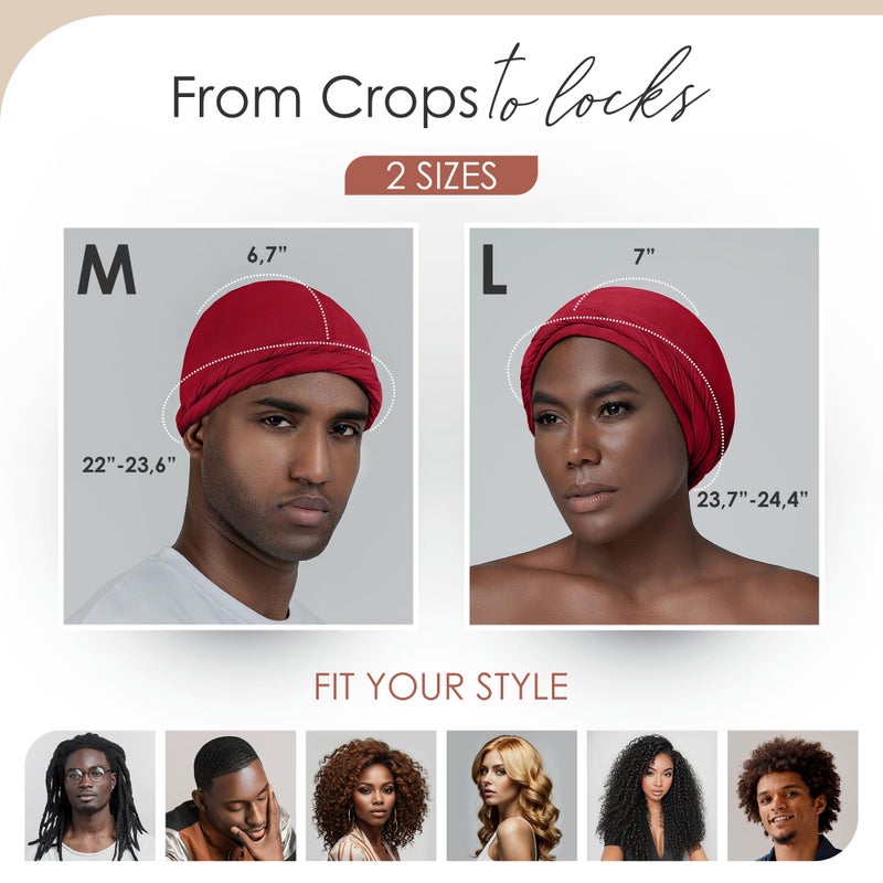 CAPLORD Silk Satin Lined Halo Turban Head Wrap Pre-Tied Skull Cap for Men and Women Sleeping Bonnet Hair Cover Chemo Hair Loss Hat Red - Image 4
