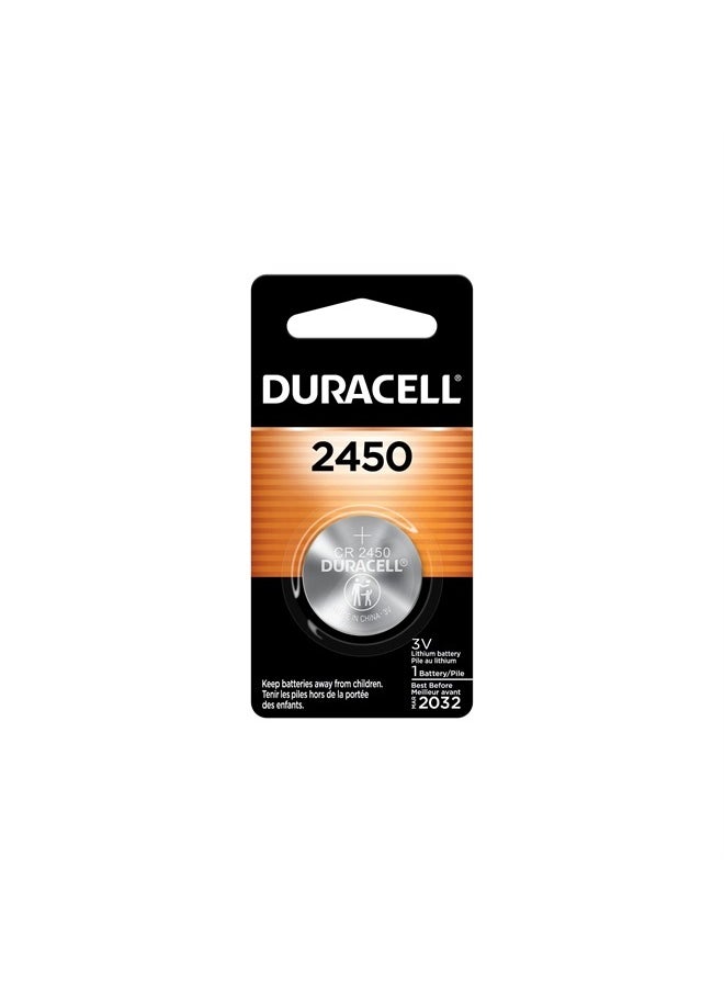 Duracell 2450 3V Lithium Battery, 1 Count Pack, Lithium Coin Battery for Medical and Fitness Devices, Watches, and more, CR Lithium 3 Volt Cell