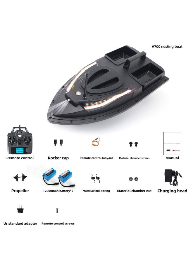 Intelligent Wireless Nesting Ship Turn Signal Constant Speed Cruise 500 Meters Remote Baiting Hook Remote Control Ship-Color:V700 Regular Version 12000mah*2-Specifications:US Gauge Charger  - Image 1