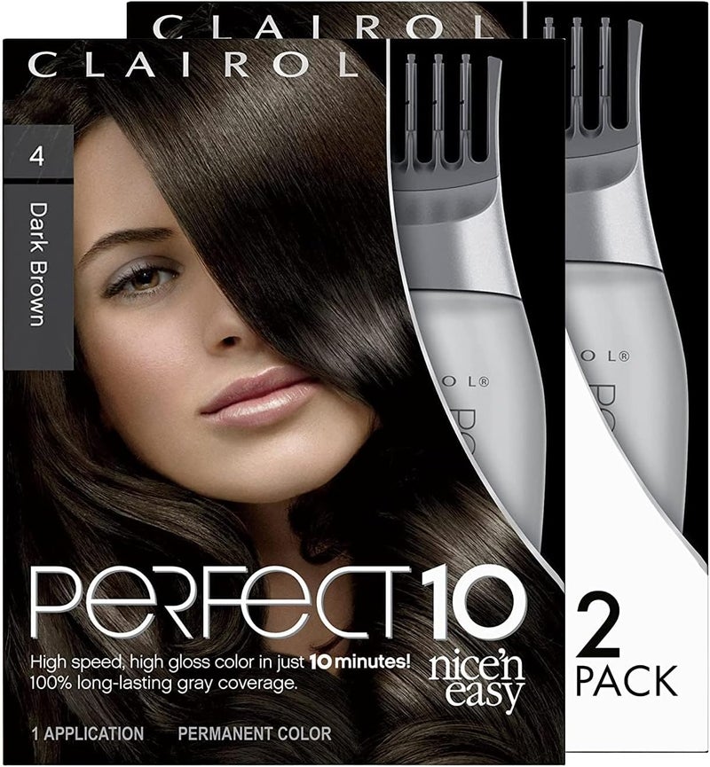 Clairol Nice'n Easy Perfect 10 Permanent Hair Dye, 4 Dark Brown, 2 Count - Image 1